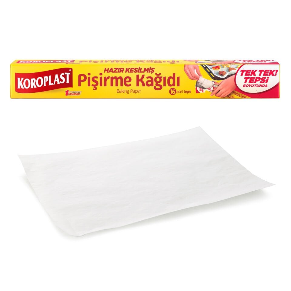 Koroplast Hazır Kesilmiş Pişirme Kağıdı 16'lı, Yanmaz & Yapışmaz 220 C° Yüksek Isıya Dayanıklı Hazır Fırın Tepsisi Pişirme Kağıdı
