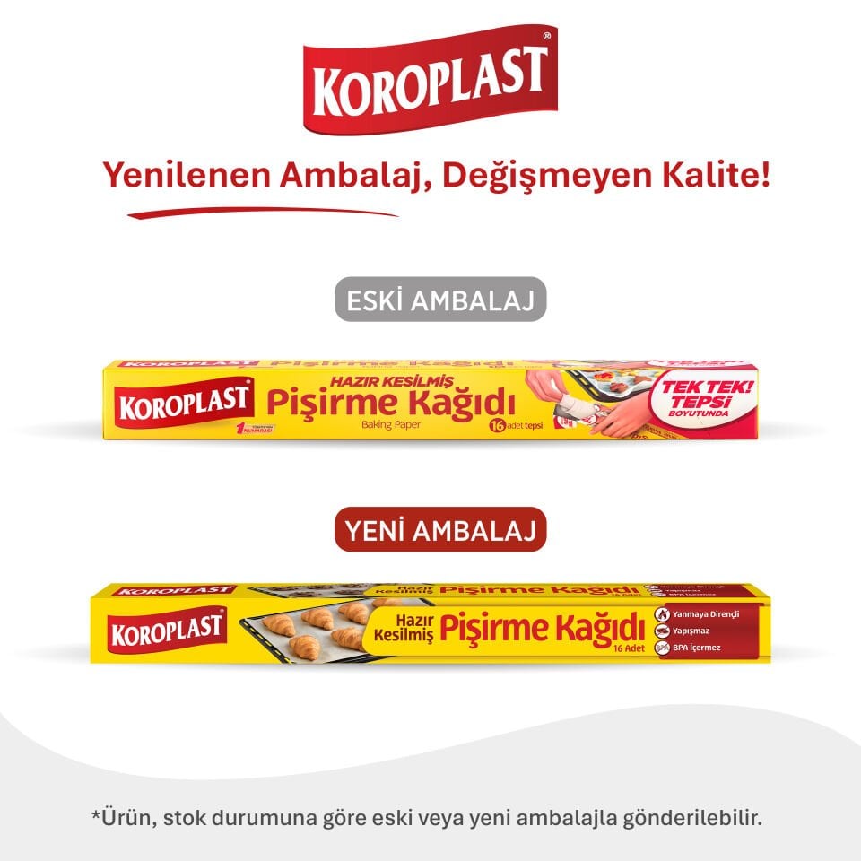 Koroplast Hazır Kesilmiş Pişirme Kağıdı 16'lı, Yanmaz & Yapışmaz 220 C° Yüksek Isıya Dayanıklı Hazır Fırın Tepsisi Pişirme Kağıdı
