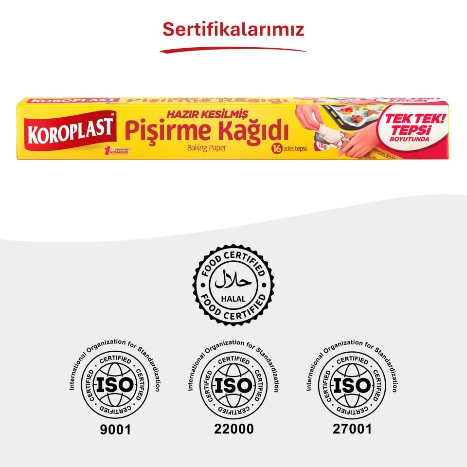 Koroplast Hazır Kesilmiş Pişirme Kağıdı 16'lı, Yanmaz & Yapışmaz 220 C° Yüksek Isıya Dayanıklı Hazır Fırın Tepsisi Pişirme Kağıdı