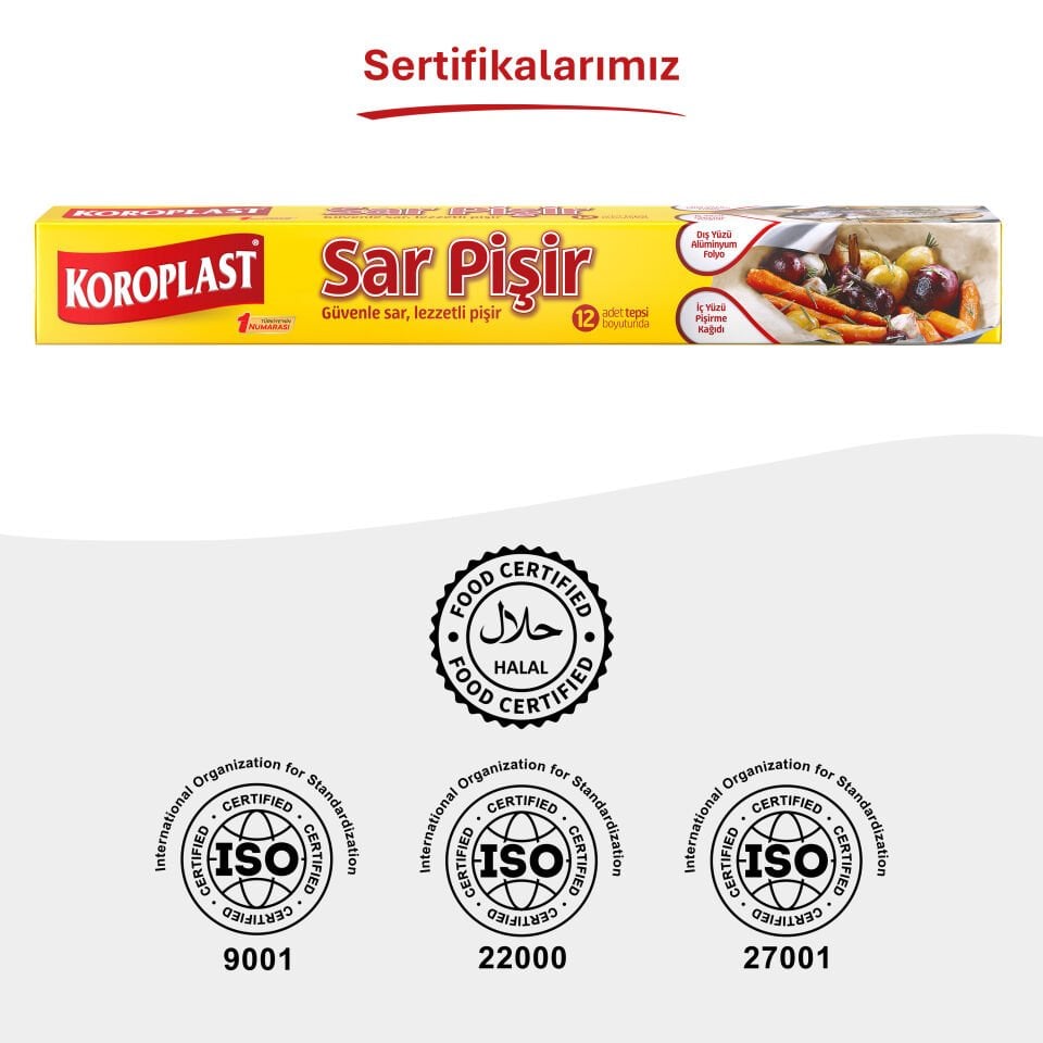 Koroplast Sar Pişir 12'li , Yanmaz & Yapışmaz, İçi Pişirme Kağıdı Dışı Alüminyum Folyo, Et Tavuk Balık Pişirme, Eşit Isıda Pişirir
