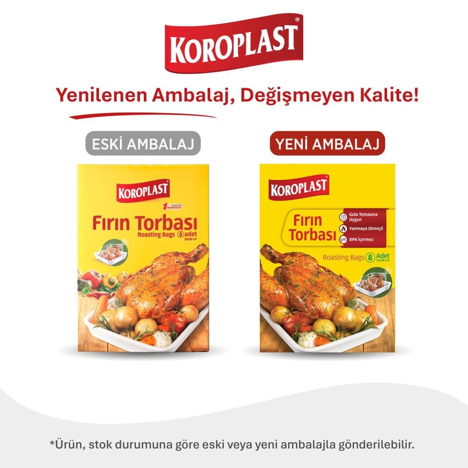 Koroplast Fırın Torbası 8'li, Yağsız & Lezzetli Et, Tavuk, Balık Pişirme için Fırın Poşeti, Sağlıklı Pişirme için Fırın Torbası