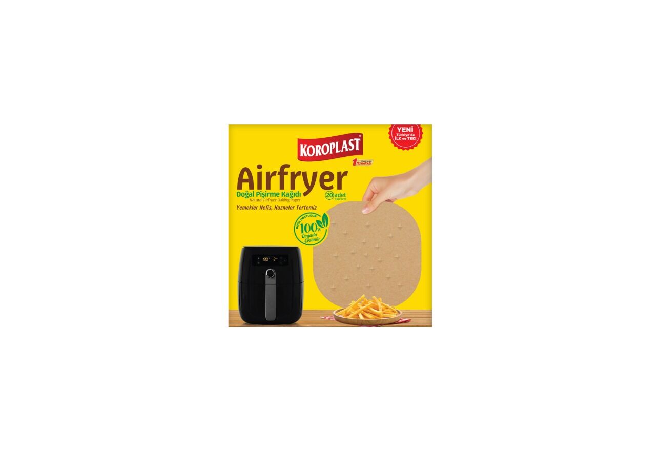 Koroplast Doğal Airfryer Pişirme Kağıdı 20'li, Ağartılmamış, Yanmaz Yapışmaz XXL Airfryer & Fritöz ile Uyumlu Doğal Pişirme Kağıdı, Vegan