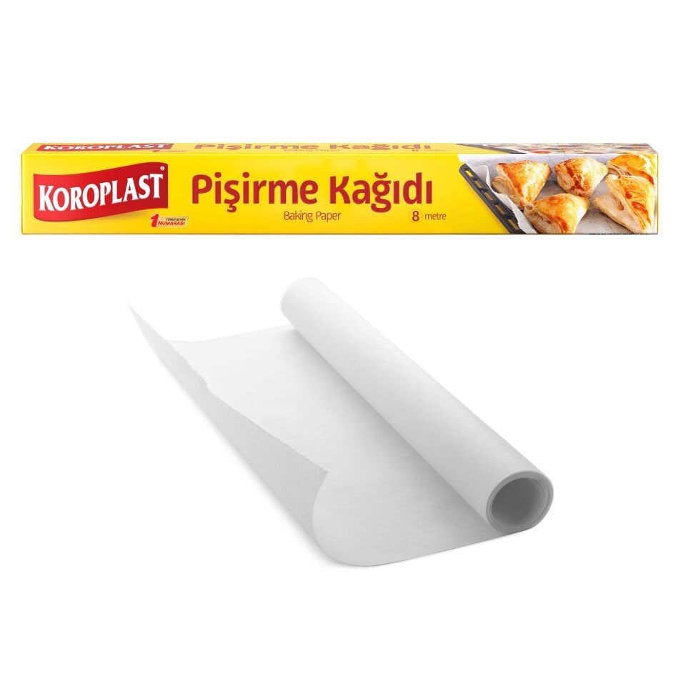 Koroplast Pişirme Kağıdı 8 metre, Yanmaz&Yapışmaz 220 C° Yüksek Isıya Dayanıklı Fırın Tepsisi Pişirme Kağıdı, Fırın Pişirme Kağıdı