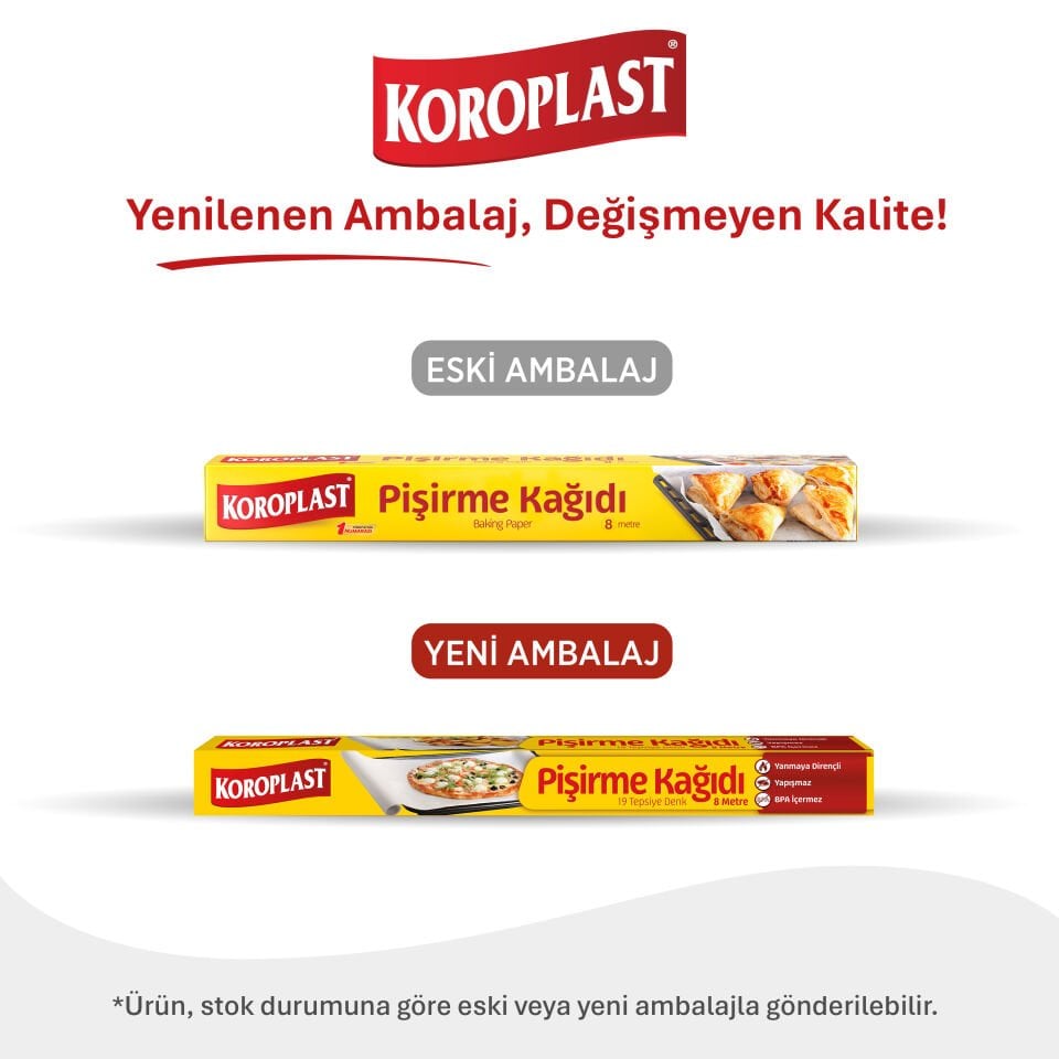 Koroplast Pişirme Kağıdı 8 metre, Yanmaz&Yapışmaz 220 C° Yüksek Isıya Dayanıklı Fırın Tepsisi Pişirme Kağıdı, Fırın Pişirme Kağıdı