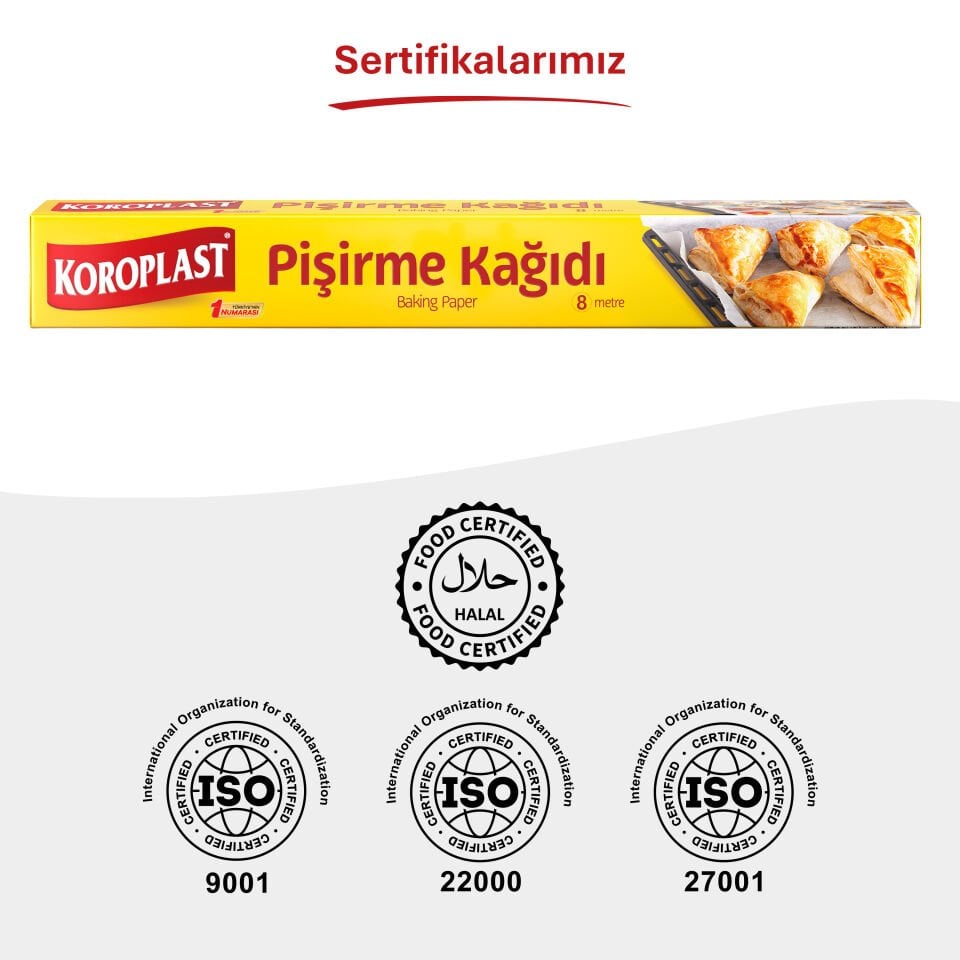 Koroplast Pişirme Kağıdı 8 metre, Yanmaz&Yapışmaz 220 C° Yüksek Isıya Dayanıklı Fırın Tepsisi Pişirme Kağıdı, Fırın Pişirme Kağıdı