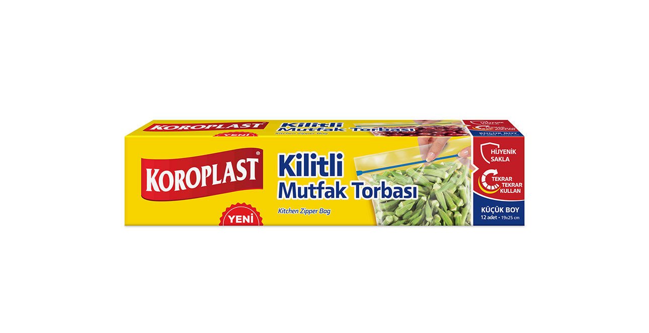 Koroplast Küçük Boy Kilitli Poşet 12'li, Yıkanabilir Kilitli Gıda Saklama Torbası, Sızdırmaya Koku Geçirmeye Dirençli Mutfak Poşet