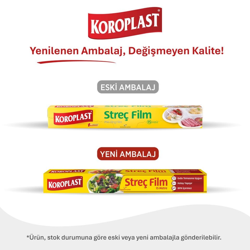 Koroplast Streç Film 15 metre, Şeffaf Gıda Saklama Streci, Taze Gıda Saklama Kullan At Streç Film 15 mt, Koku Hapsi Güçlü Tutuş