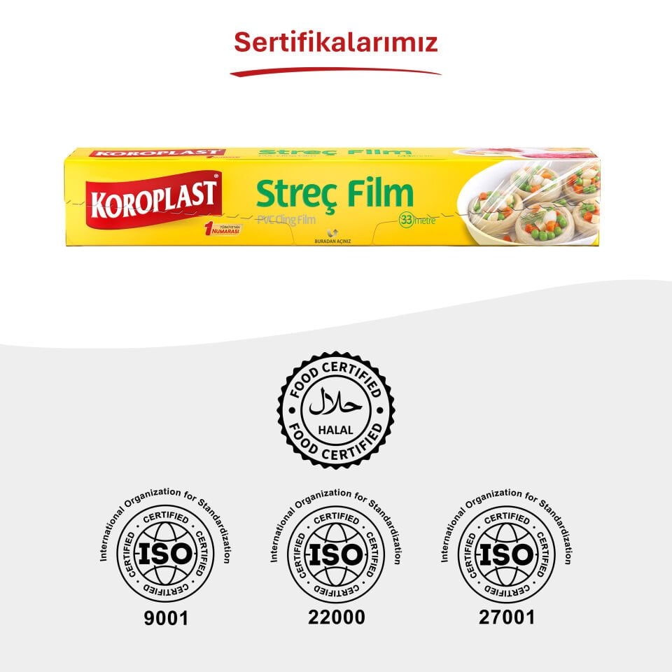 Koroplast Streç Film 33 metre, Şeffaf Gıda Saklama Streci, Taze Gıda Saklama Kullan At Streç Film 15 mt, Koku Hapsi Güçlü Tutuş