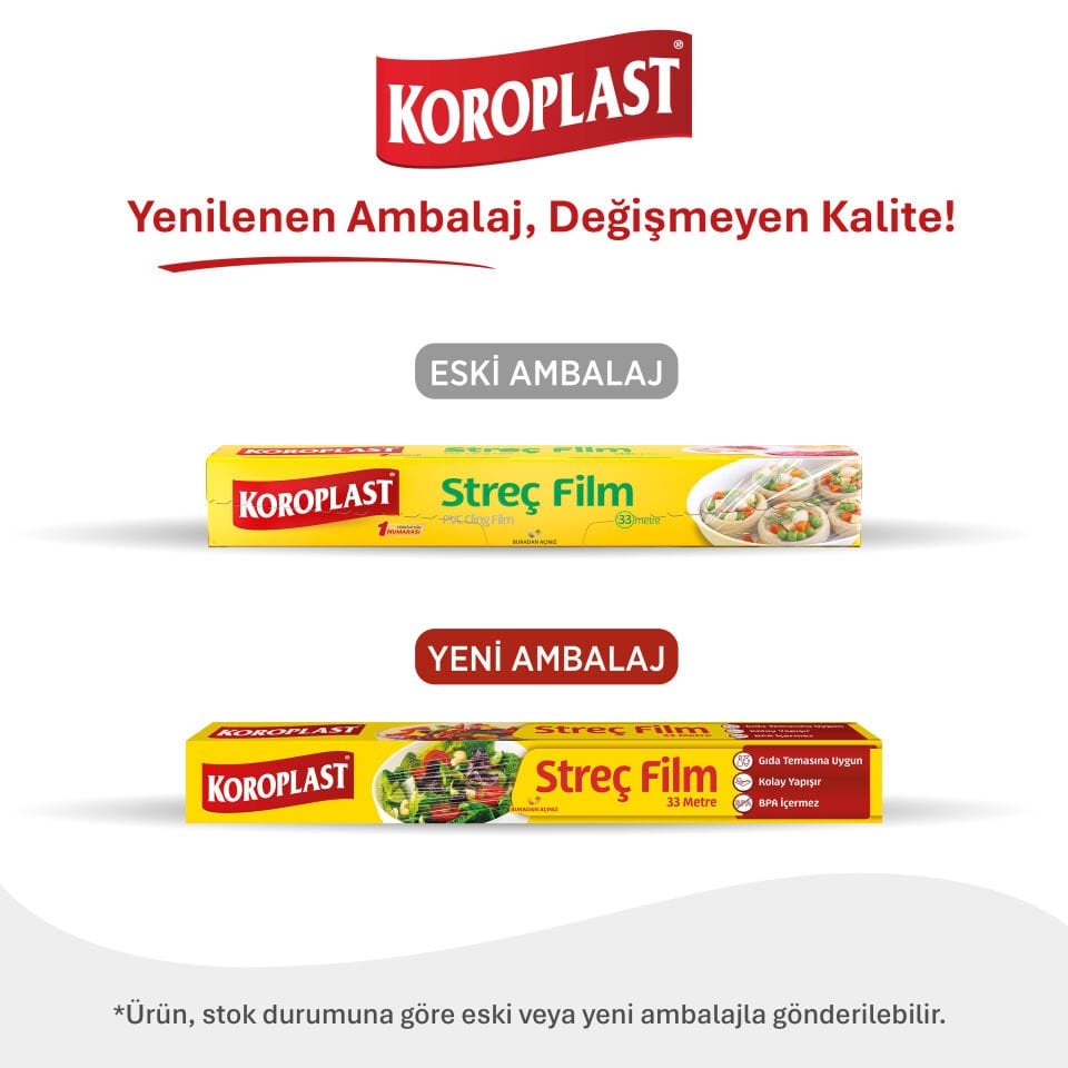 Koroplast Streç Film 33 metre, Şeffaf Gıda Saklama Streci, Taze Gıda Saklama Kullan At Streç Film 15 mt, Koku Hapsi Güçlü Tutuş