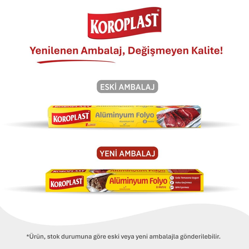 Koroplast Alüminyum Folyo 8 mt, Gıda Temasına Uygun, Kolay Yapışır Alüminyum Folyo, Tavuk, Izgara, Artan Yemekleri Saklamaya Uygun