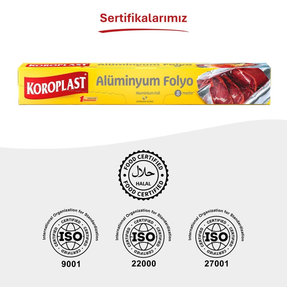 Koroplast Alüminyum Folyo 8 mt, Gıda Temasına Uygun, Kolay Yapışır Alüminyum Folyo, Tavuk, Izgara, Artan Yemekleri Saklamaya Uygun