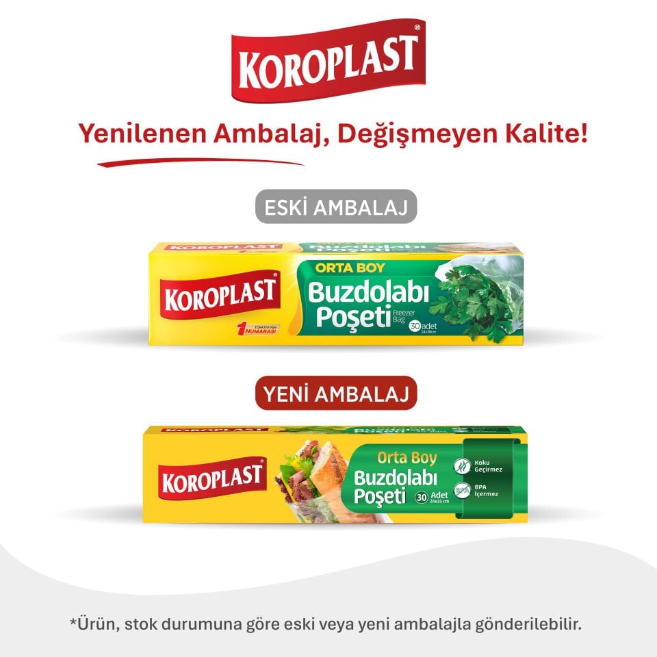 Koroplast Orta Boy Buzdolabı Poşeti 30'lu, Sızdırmaya Koku Geçirmeye Dirençli Poşet, Meyve Sebze Buzdolabı Orta Saklama Torbası