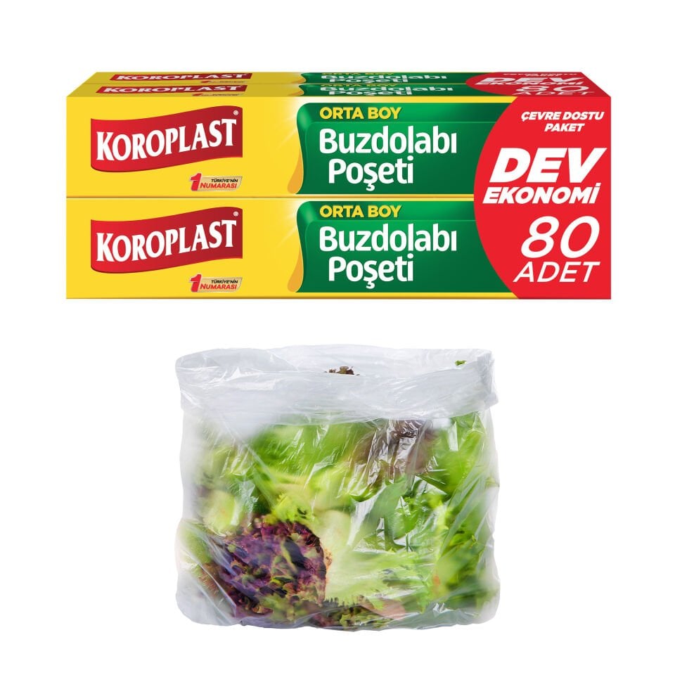 Koroplast Orta Boy Buzdolabı Poşeti Dev Ekonomi 80’li, Sızdırma ve Koku Geçirmeye Dirençli, Meyve Sebze Buzdolabı Saklama Torbası
