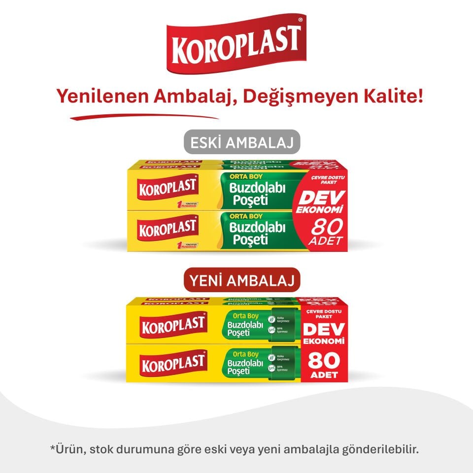 Koroplast Orta Boy Buzdolabı Poşeti Dev Ekonomi 80’li, Sızdırma ve Koku Geçirmeye Dirençli, Meyve Sebze Buzdolabı Saklama Torbası