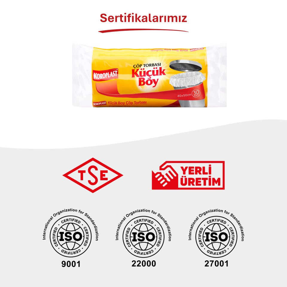 Koroplast Küçük Çöp Poşeti 30'lu, Güçlü Sızdırmaz & Yırtılmaz Dayanıklı Küçük Boy Çöp Torbası, Ev-Mutfak, İşyeri için Çöp Poşeti