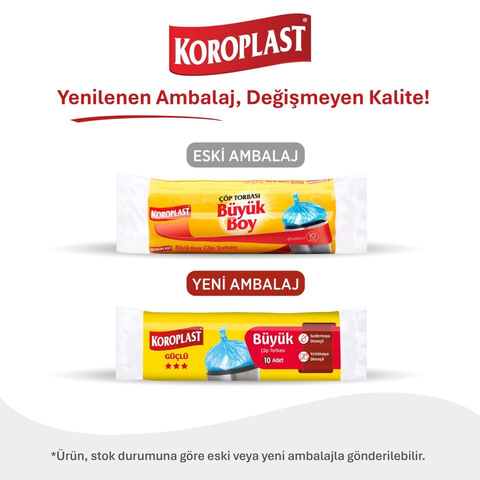Koroplast Büyük Çöp Poşeti 10'lu, Güçlü Sızdırmaz & Yırtılmaz Dayanıklı Büyük Boy Çöp Torbası, Ev-Mutfak, İşyeri için Çöp Poşeti
