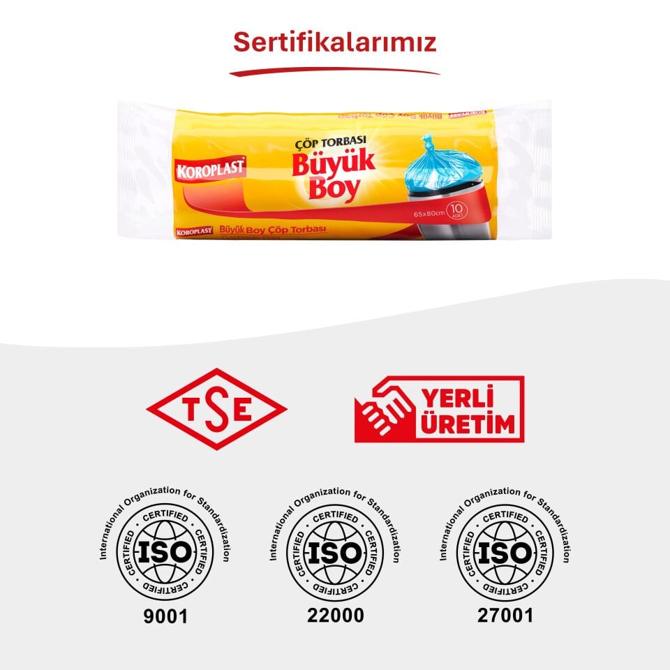 Koroplast Büyük Çöp Poşeti 10'lu, Güçlü Sızdırmaz & Yırtılmaz Dayanıklı Büyük Boy Çöp Torbası, Ev-Mutfak, İşyeri için Çöp Poşeti