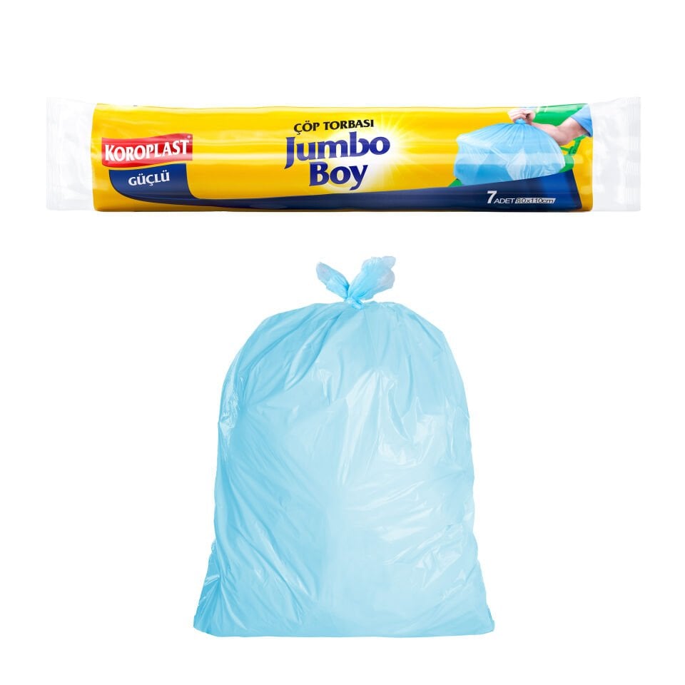 Koroplast Jumbo Çöp Poşeti 7'li, Kalın Sızdırmaz & Yırtılmaz Dayanıklı Jumbo Boy Çöp Torbası, Ev-Mutfak, İşyeri için Çöp Poşeti
