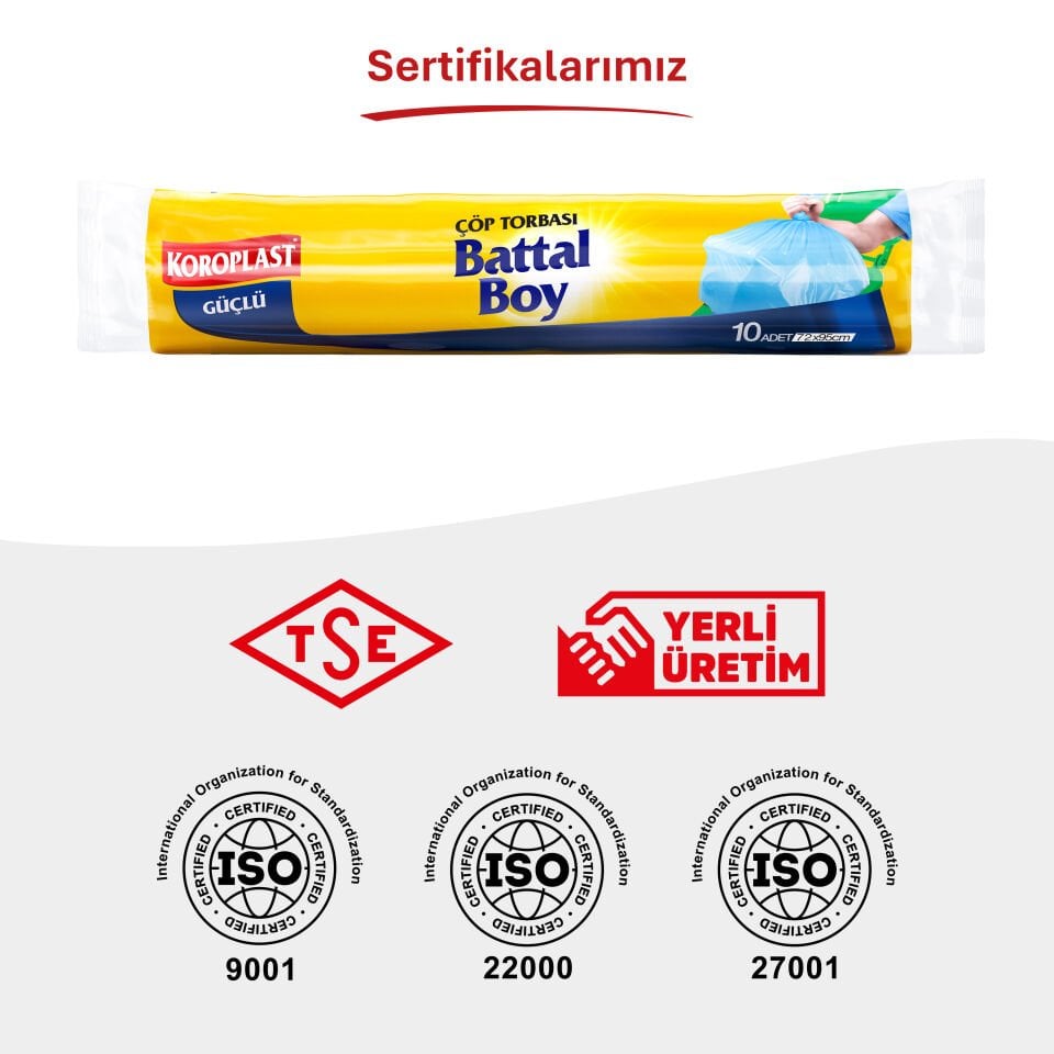 Koroplast Battal Çöp Poşeti 10'lu, Güçlü Sızdırmaz & Yırtılmaz Dayanıklı Battal Boy Çöp Torbası, Ev-Mutfak, İşyeri için Çöp Poşeti