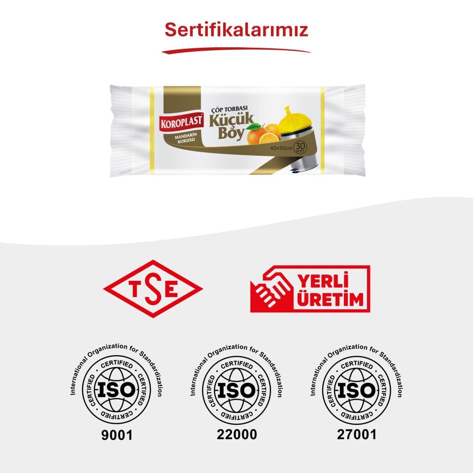 Koroplast Mandarin Kokulu Küçük Çöp Poşeti 30'lu, Güçlü Sızdırmaz & Yırtılmaz Küçük Boy Çöp Torbası, Ev-Mutfak, İşyeri Çöp Poşeti