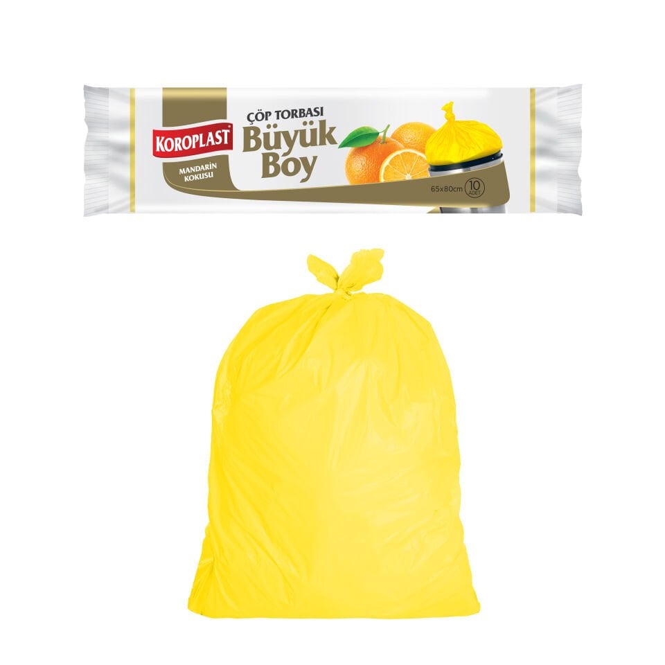 Koroplast Mandarin Kokulu Büyük Çöp Poşeti 10'lu, Güçlü Sızdırmaz & Yırtılmaz Büyük Boy Çöp Torbası, Ev-Mutfak, İşyeri Çöp Poşeti