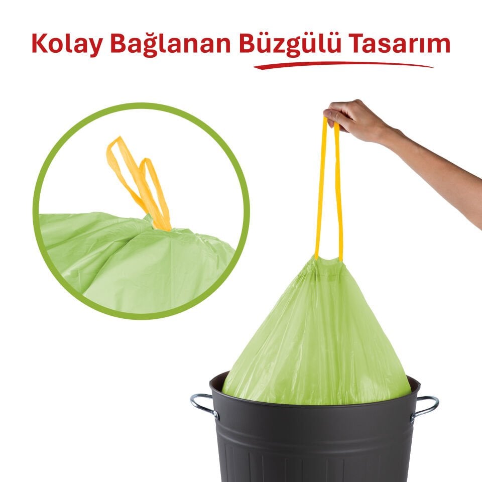Koroplast Büzgülü Yasemin Kokulu Büyük Çöp Poşeti 10'lu, Ekstra Güçlü Yırtılmaz&Sızdırmaz Kolay Bağlanır Büzgülü Büyük Çöp Torbası