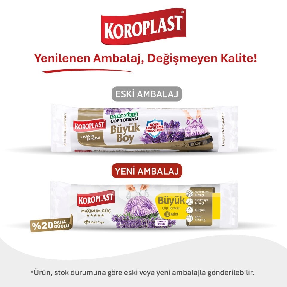 Koroplast Lavanta Kokulu Büzgülü Büyük Boy Çöp Torbası 10 Adet