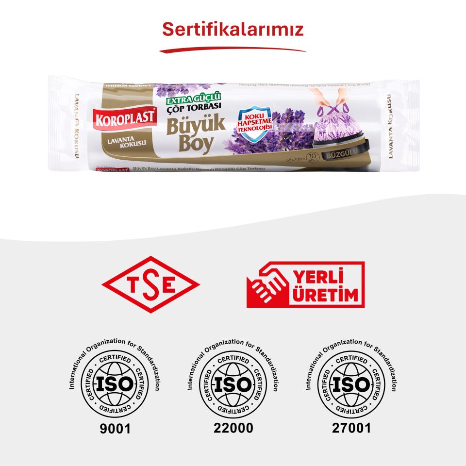 Koroplast Lavanta Kokulu Büzgülü Büyük Boy Çöp Torbası 10 Adet