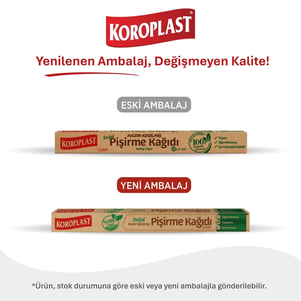 Koroplast Doğal Hazır Kesilmiş Pişirme Kağıdı 10'lu, Ağartılmamış, Yanmaz Yapışmaz 220 C° Isıya Dayanan Hazır Fırın Pişirme Kağıdı, Vegan