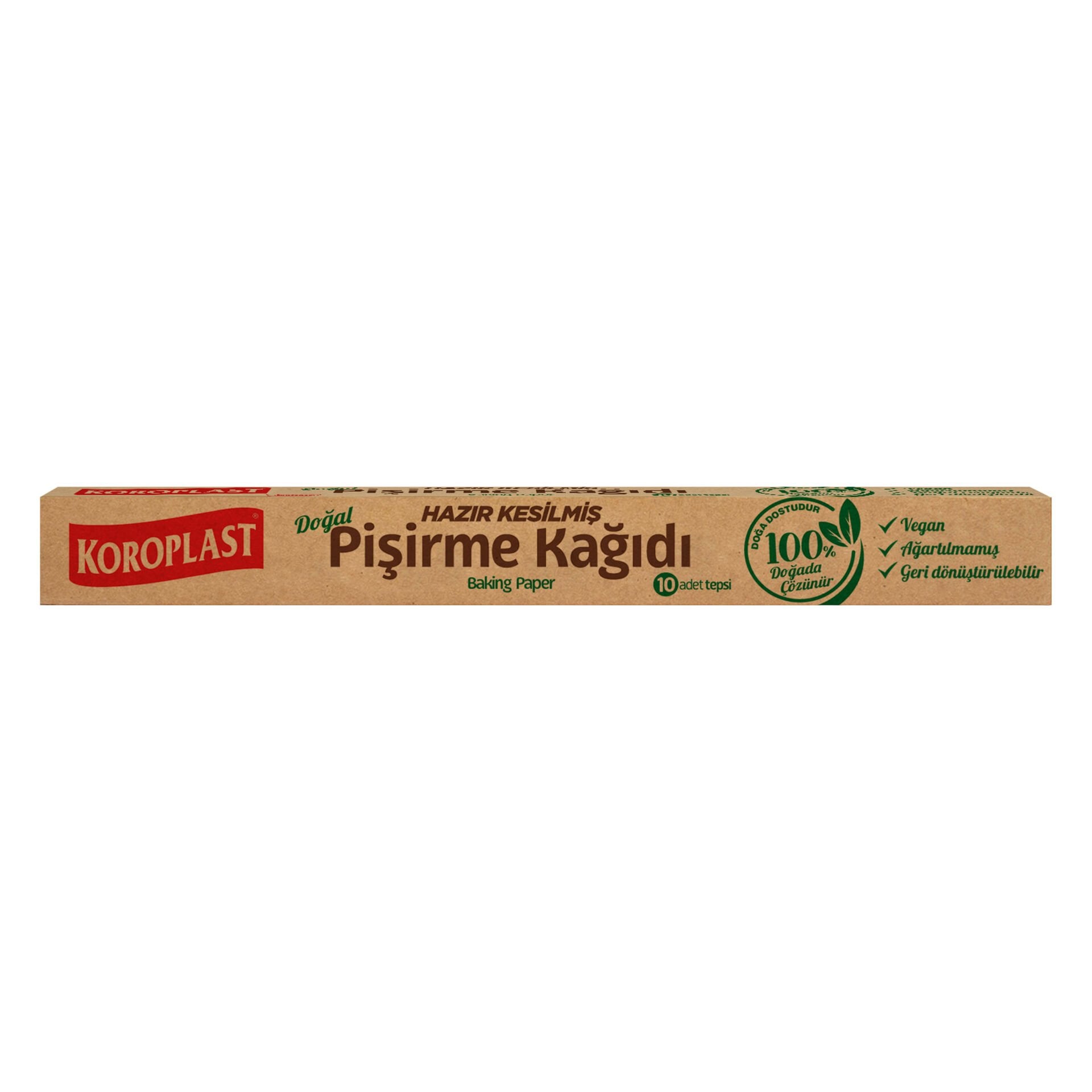 Koroplast Doğal Hazır Kesilmiş Pişirme Kağıdı 10'lu, Ağartılmamış, Yanmaz Yapışmaz 220 C° Isıya Dayanan Hazır Fırın Pişirme Kağıdı, Vegan