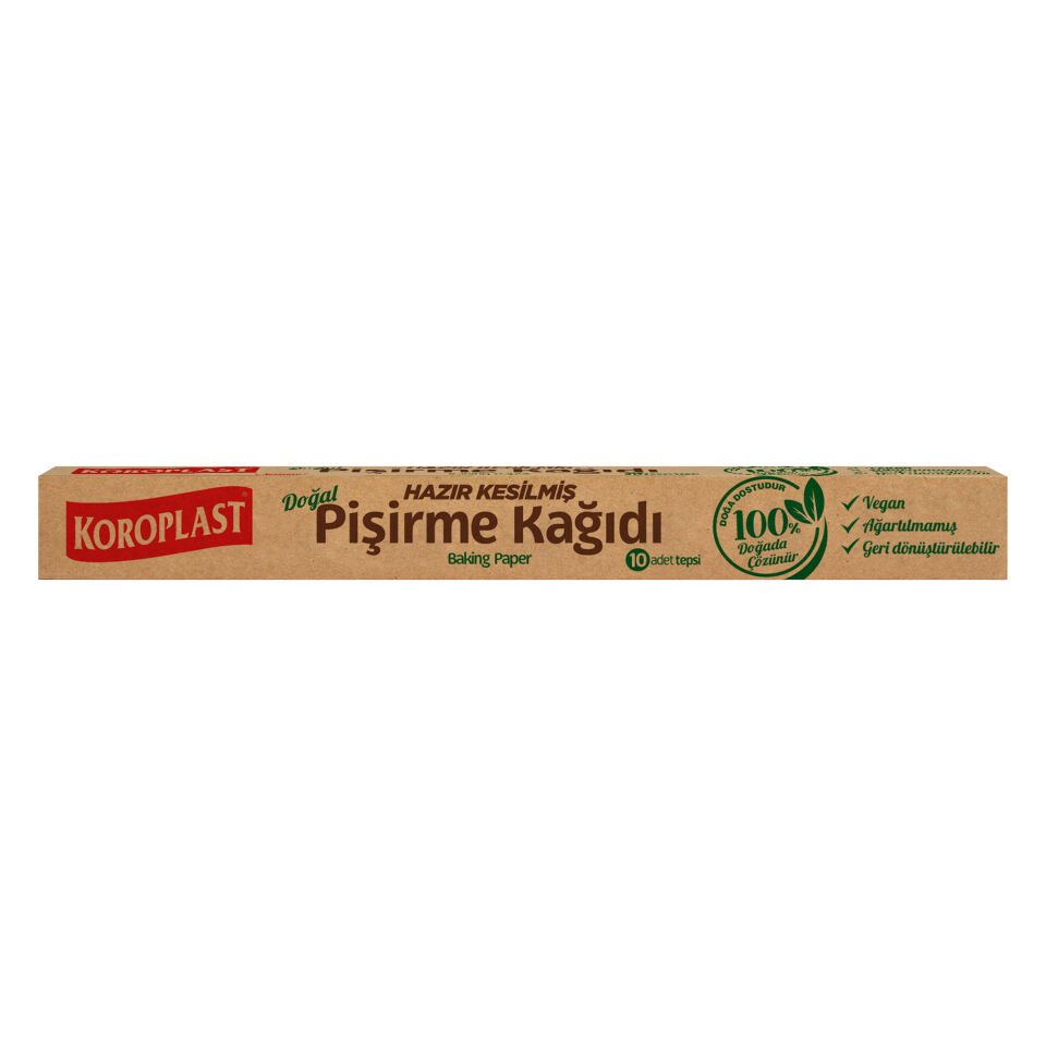 Koroplast Doğal Hazır Kesilmiş Pişirme Kağıdı 10'lu, Ağartılmamış, Yanmaz Yapışmaz 220 C° Isıya Dayanan Hazır Fırın Pişirme Kağıdı, Vegan